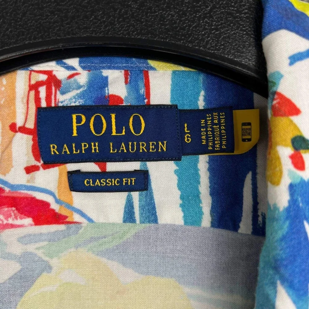 Polo Ralph Lauren Button Up Shirt Men Large Classic Fit Hawaiian Beach Floral L